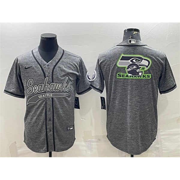 Seattle Seahawks Gray Team Big Logo With Patch Cool Base Stitched Baseball Jersey