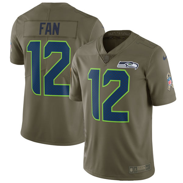 Seattle Seahawks #12 Fan Olive Salute To Service Limited Stitched Nike Jersey