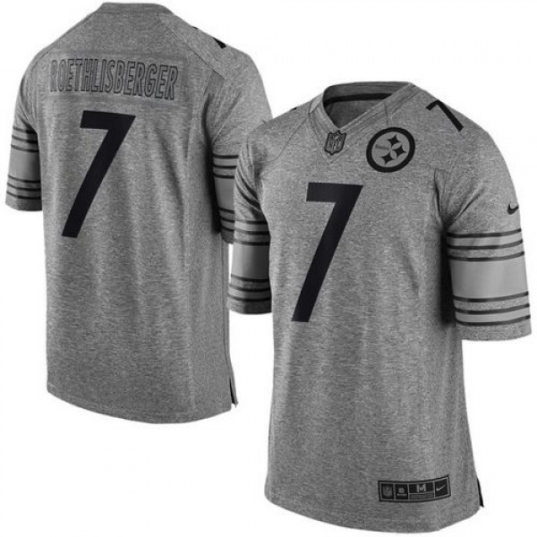 Steelers #7 Ben Roethlisberger Gray Stitched Limited Gridiron Gray Nike Jersey