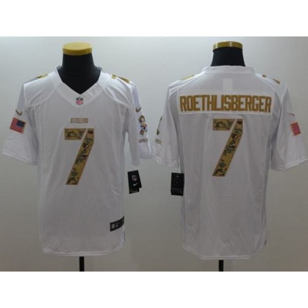 Steelers #7 Ben Roethlisberger White Stitched Limited Salute To Service Nike Jersey