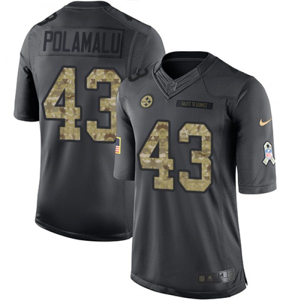 Steelers #43 Troy Polamalu Black Stitched Limited 2016 Salute To Service Nike Jersey