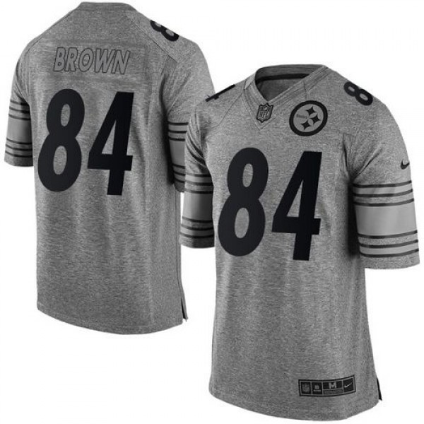 Steelers #84 Antonio Brown Gray Stitched Limited Gridiron Gray Nike Jersey