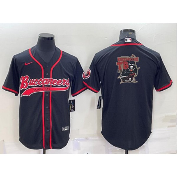 Tampa Bay Buccaneers Black Team Big Logo With Patch Cool Base Stitched Baseball Jersey