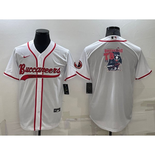 Tampa Bay Buccaneers White Team Big Logo With Patch Cool Base Stitched Baseball Jersey