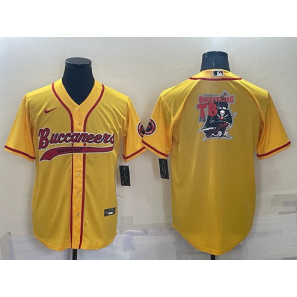 Tampa Bay Buccaneers Yellow Team Big Logo With Patch Cool Base Stitched Baseball Jersey