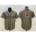 Tampa Bay Buccaneers Olive 2022 Salute To Service Team Big Logo Cool Base Stitched Baseball Jersey