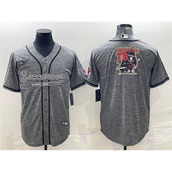 Tampa Bay Buccaneers Gray Team Big Logo With Patch Cool Base Stitched Baseball Jersey