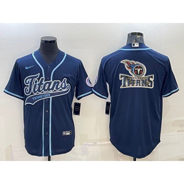 Tennessee Titans Navy Team Big Logo With Patch Cool Base Stitched Baseball Jersey