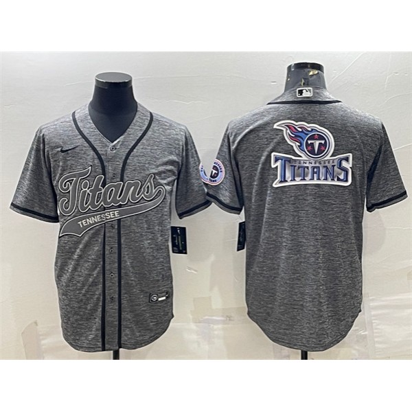 Tennessee Titans Gray Team Big Logo With Patch Cool Base Stitched Baseball Jersey