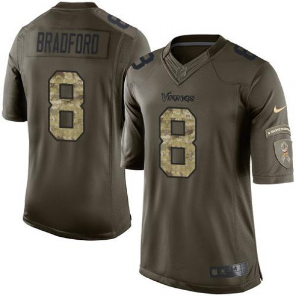 Vikings #8 Sam Bradford Green Stitched Limited Salute To Service Nike Jersey