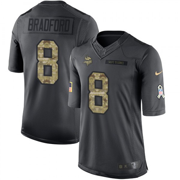 Vikings #8 Sam Bradford Black Stitched Limited 2016 Salute To Service Nike Jersey