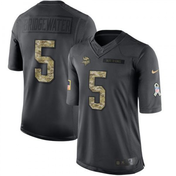 Vikings #5 Teddy Bridgewater Black Stitched Limited 2016 Salute To Service Nike Jersey