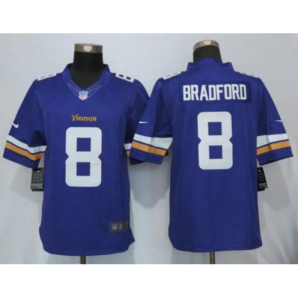 Vikings #8 Sam Bradford Purple Team Color Stitched Limited Nike Jersey