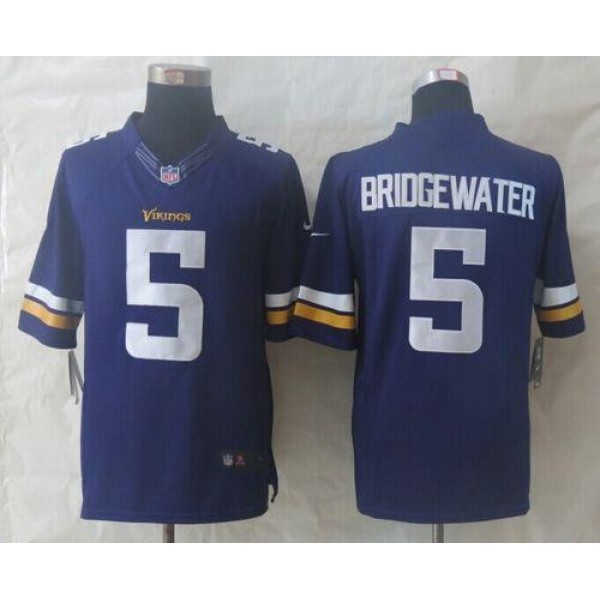 Vikings #5 Teddy Bridgewater Purple Team Color Stitched Limited Nike Jersey