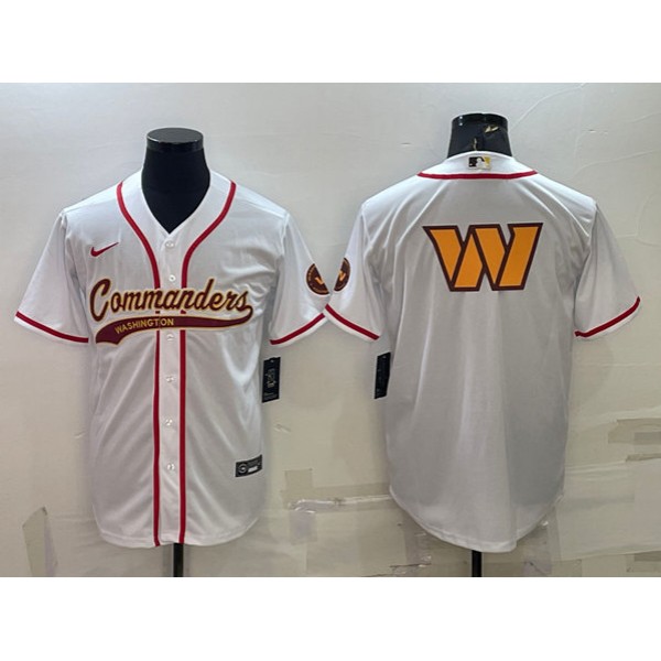 Washington Commanders White Team Big Logo With Patch Cool Base Stitched Baseball Jersey