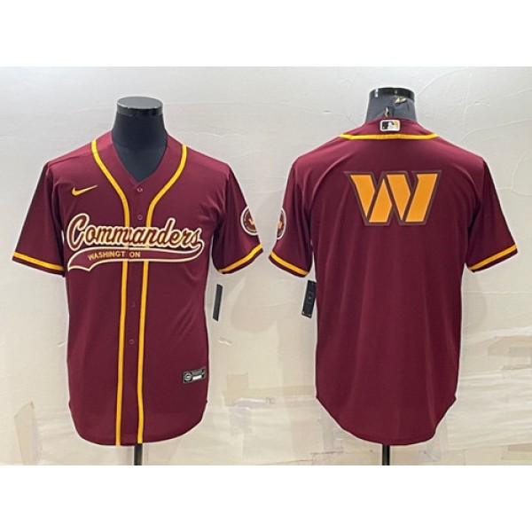 Washington Commanders Burgundy Team Big Logo With Patch Cool Base Stitched Baseball Jersey