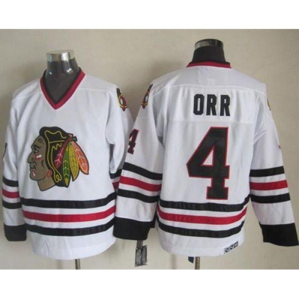 Blackhawks #4 Bobby Orr White CCM Throwback Stitched Jersey