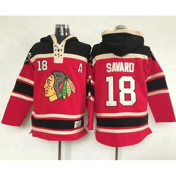 Blackhawks #18 Denis Savard Red Sawyer Hooded Sweatshirt Stitched Jersey
