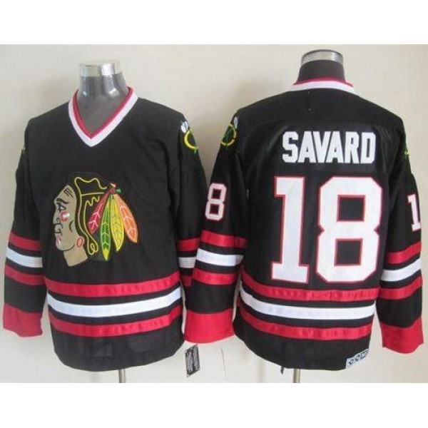 Blackhawks #18 Denis Savard Black CCM Throwback Stitched Jersey
