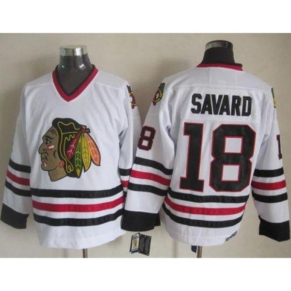 Blackhawks #18 Denis Savard White CCM Throwback Stitched Jersey