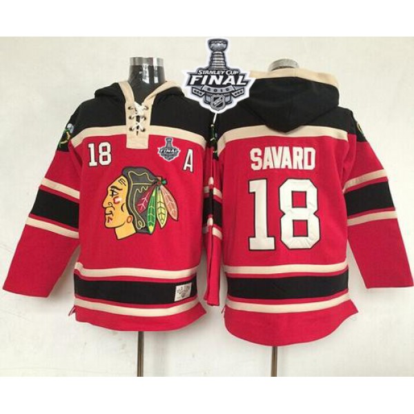 Blackhawks #18 Denis Savard Red Sawyer Hooded Sweatshirt 2015 Stanley Cup Stitched Jersey