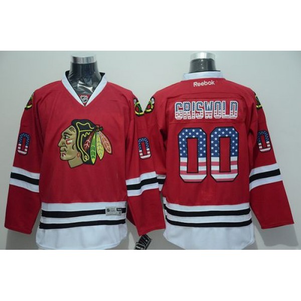 Blackhawks #00 Clark Griswold Red USA Flag Fashion Stitched Jersey