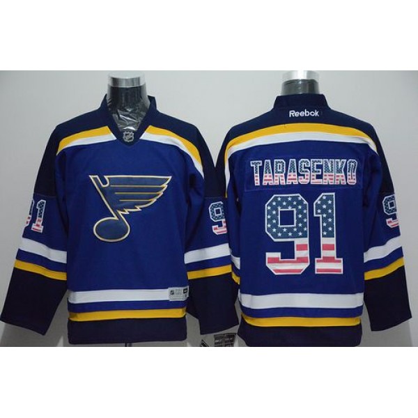 Blues #91 Vladimir Tarasenko Light Blue USA Flag Fashion Stitched Jersey