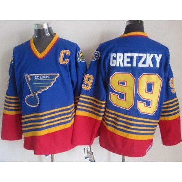 Blues #99 Wayne Gretzky Light Blue Red CCM Throwback Stitched Jersey