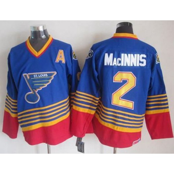 Blues #2 Al MacInnis Light Blue Red CCM Throwback Stitched Jersey
