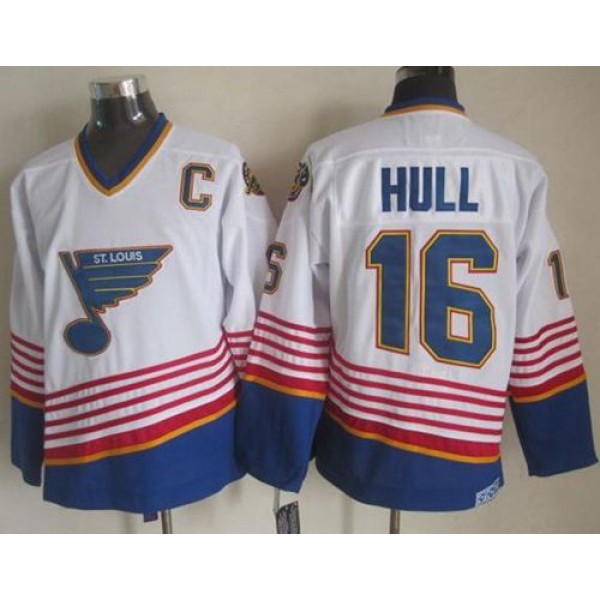 Blues #16 Brett Hull White Light Blue CCM Throwback Stitched Jersey