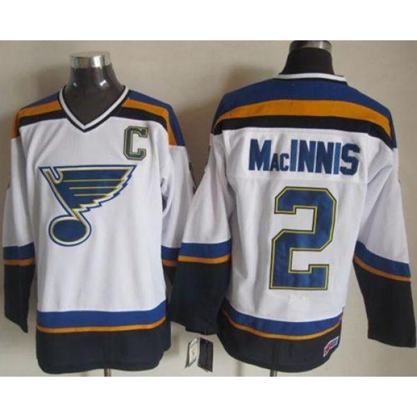 Blues #2 Al MacInnis White Navy CCM Throwback Stitched Jersey