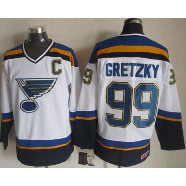 Blues #99 Wayne Gretzky White Navy CCM Throwback Stitched Jersey