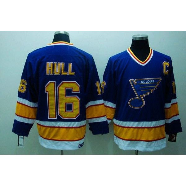 Blues #16 Brett Hull Stitched Blue CCM Throwback Jersey