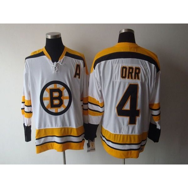 Bruins #4 Bobby Orr CCM Throwback White Stitched Jersey