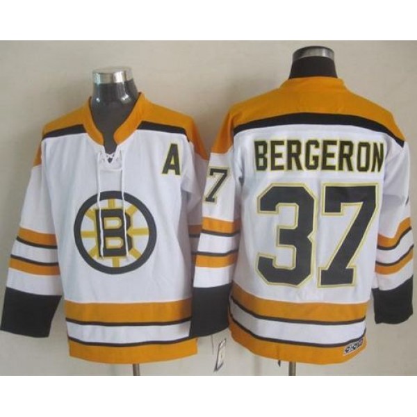 Bruins #37 Patrice Bergeron White CCM Throwback Stitched Jersey