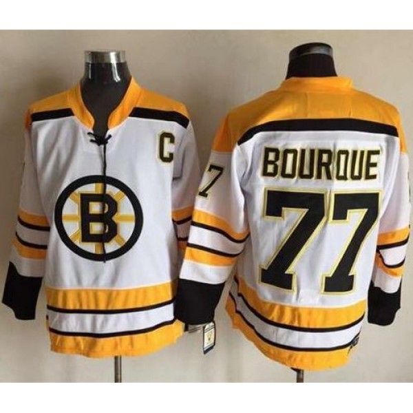 CCM Throwback Bruins #77 Ray Bourque White Stitched Jersey