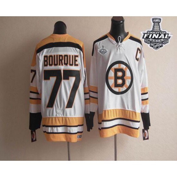CCM Throwback Bruins Stanley Cup Finals Patch #77 Ray Bourque White Stitched Jersey
