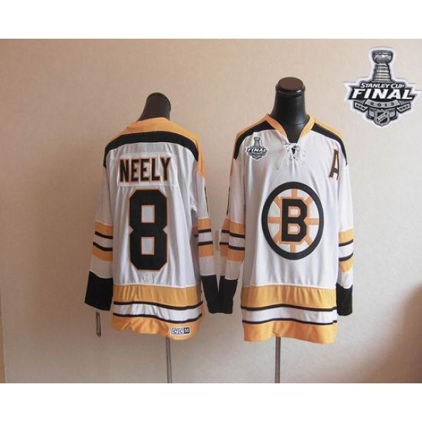 CCM Throwback Bruins Stanley Cup Finals Patch #8 Cam Neely White Stitched Jersey