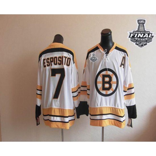 CCM Throwback Bruins Stanley Cup Finals Patch #7 Phil Esposito White Stitched Jersey