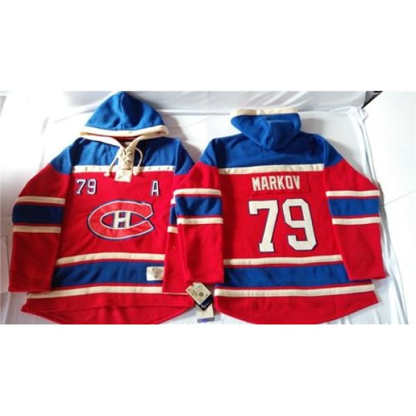 Canadiens #79 Andrei Markov Red Sawyer Hooded Sweatshirt Stitched Jersey