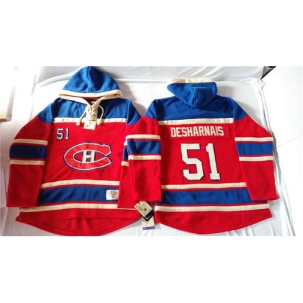 Canadiens #51 David Desharnais Red Sawyer Hooded Sweatshirt Stitched Jersey