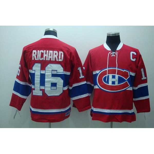 Canadiens #16 Henri Richard Stitched Red CH CCM Throwback Jersey