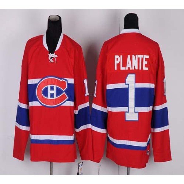Canadiens #1 Jacques Plante Red CH CCM Throwback Stitched Jersey