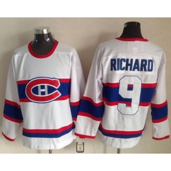 Canadiens #9 Maurice Richard White CCM Throwback Stitched Jersey