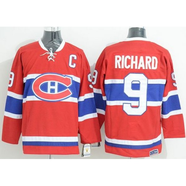 Canadiens #9 Maurice Richard Red CCM Throwback Stitched Jersey