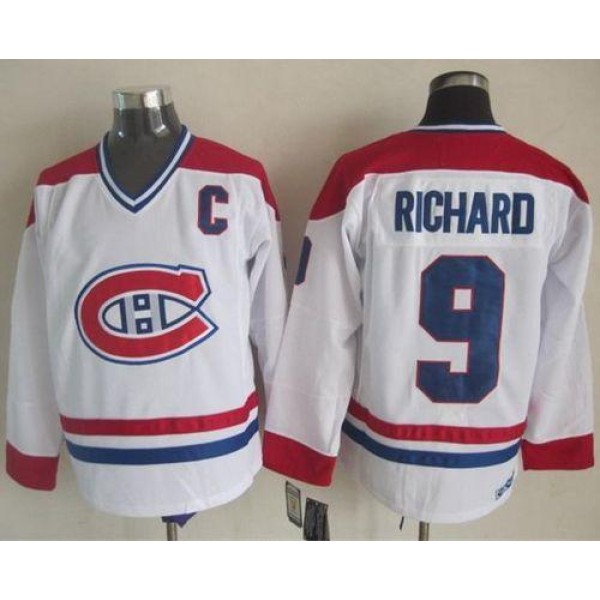 Canadiens #9 Maurice Richard White CH-CCM Throwback Stitched Jersey