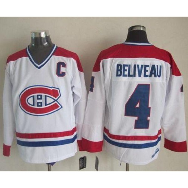 Canadiens #4 Jean Beliveau White CH-CCM Throwback Stitched Jersey