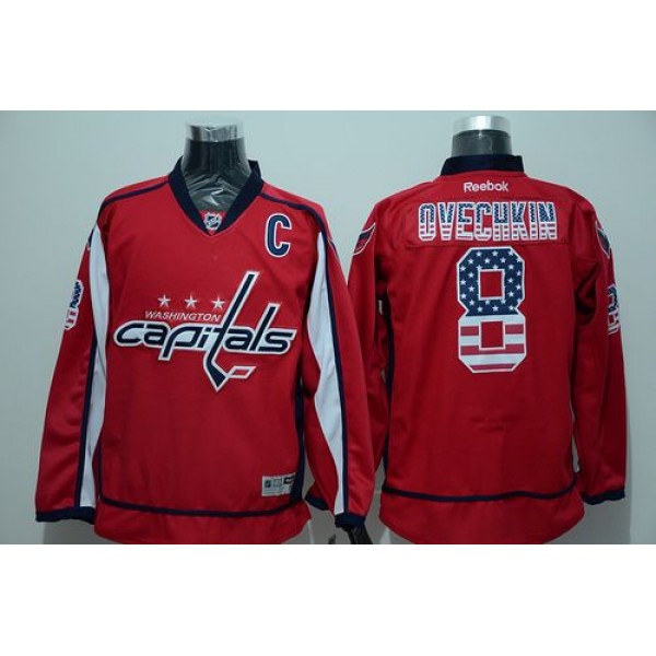 Capitals #8 Alex Ovechkin Red USA Flag Fashion Stitched Jersey