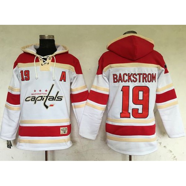 Capitals #19 Nicklas Backstrom White Sawyer Hooded Sweatshirt Stitched Jersey
