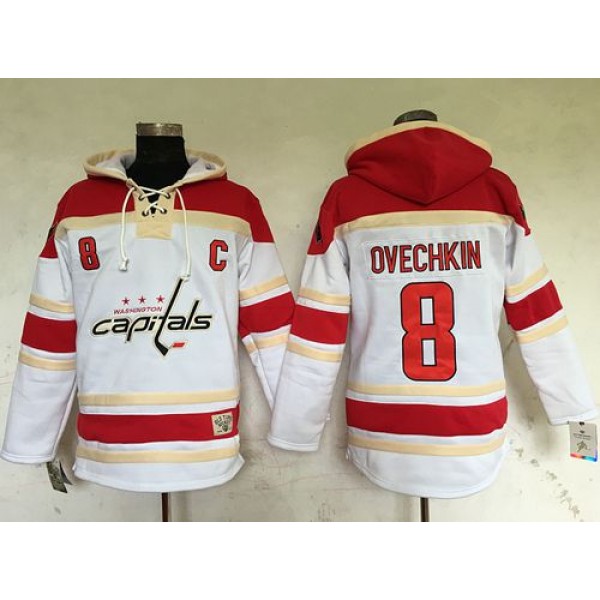 Capitals #8 Alex Ovechkin White Sawyer Hooded Sweatshirt Stitched Jersey